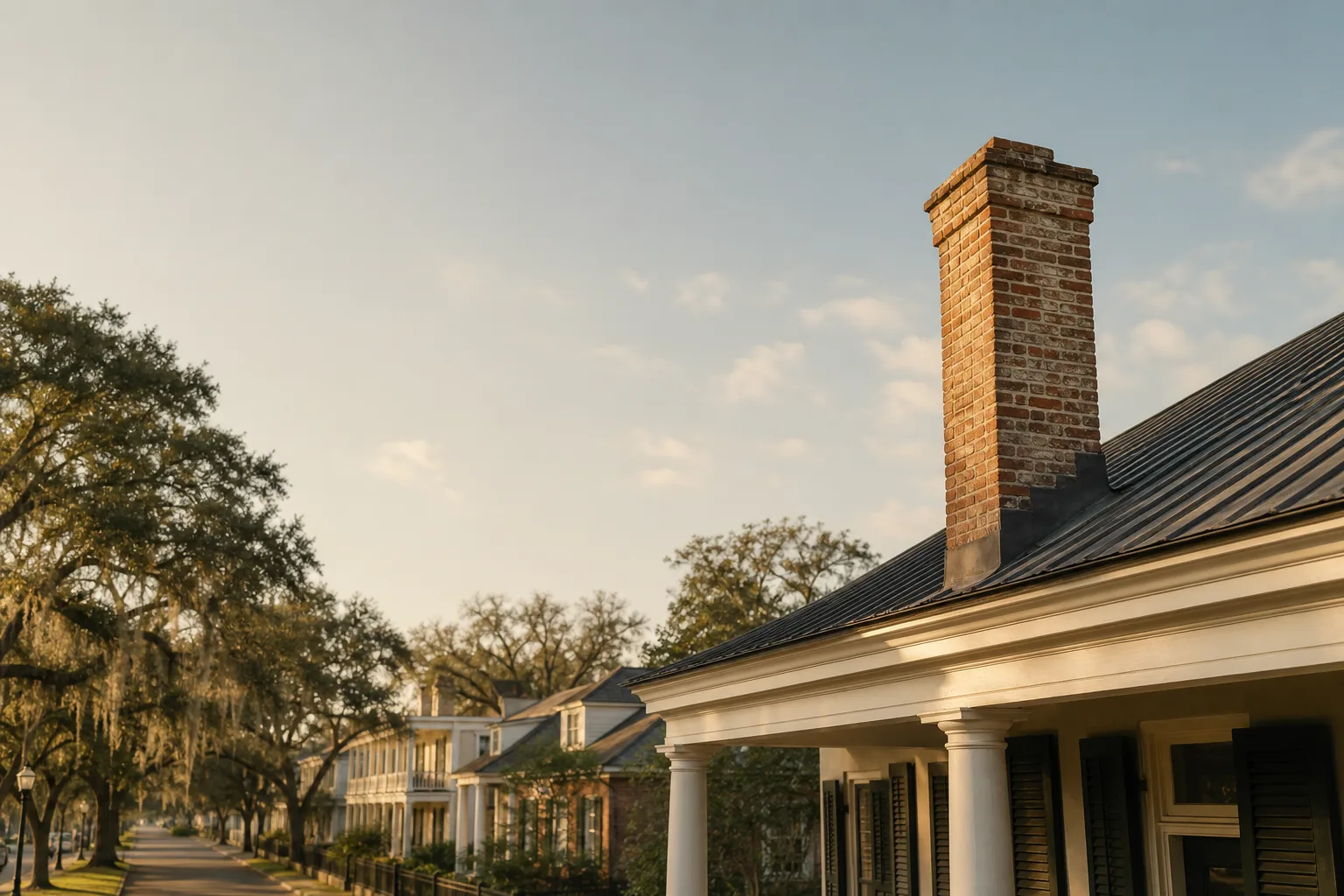 Chimney sweep in Mississippi — homes with rooftop chimneys