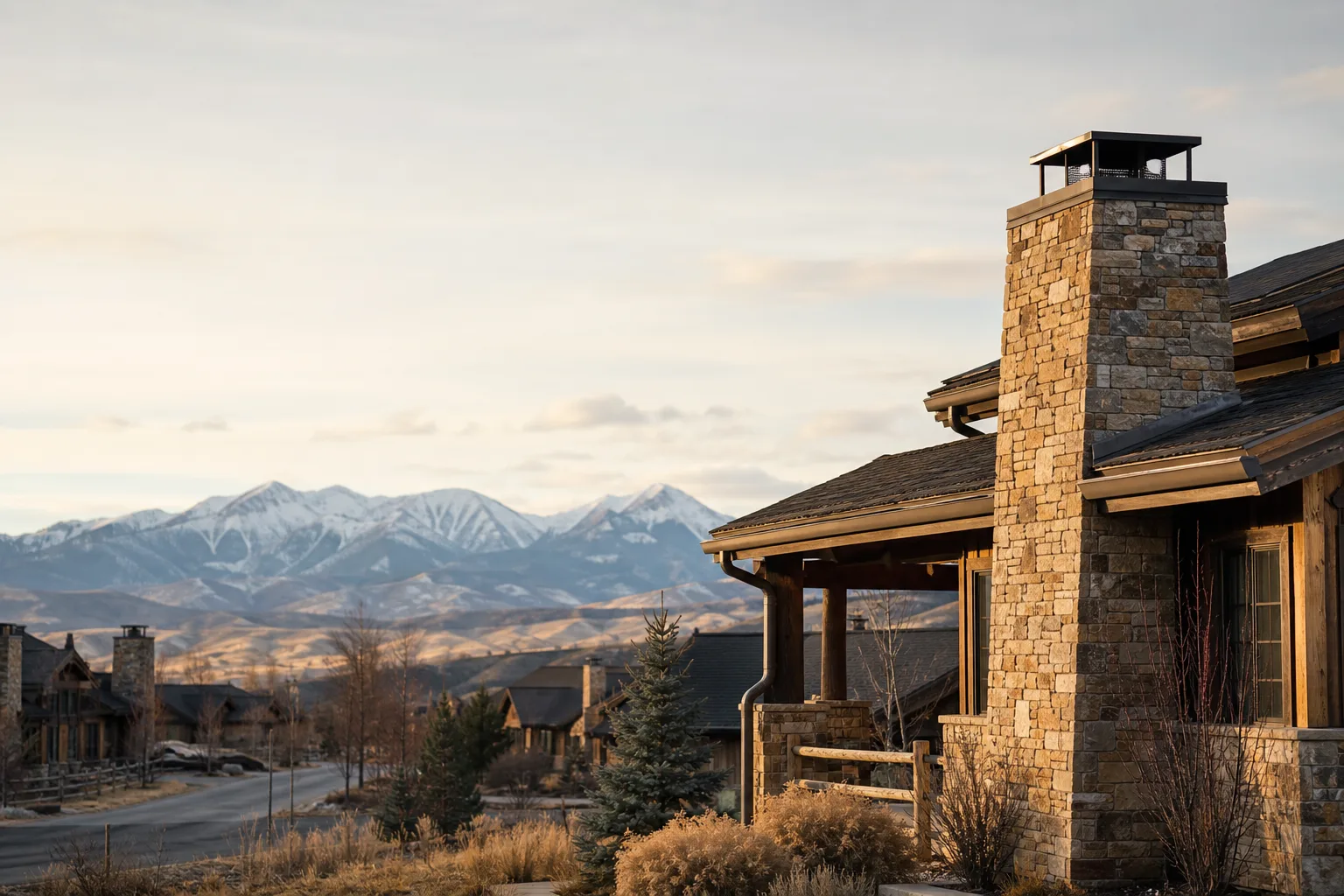 Chimney sweep in Montana — homes with rooftop chimneys