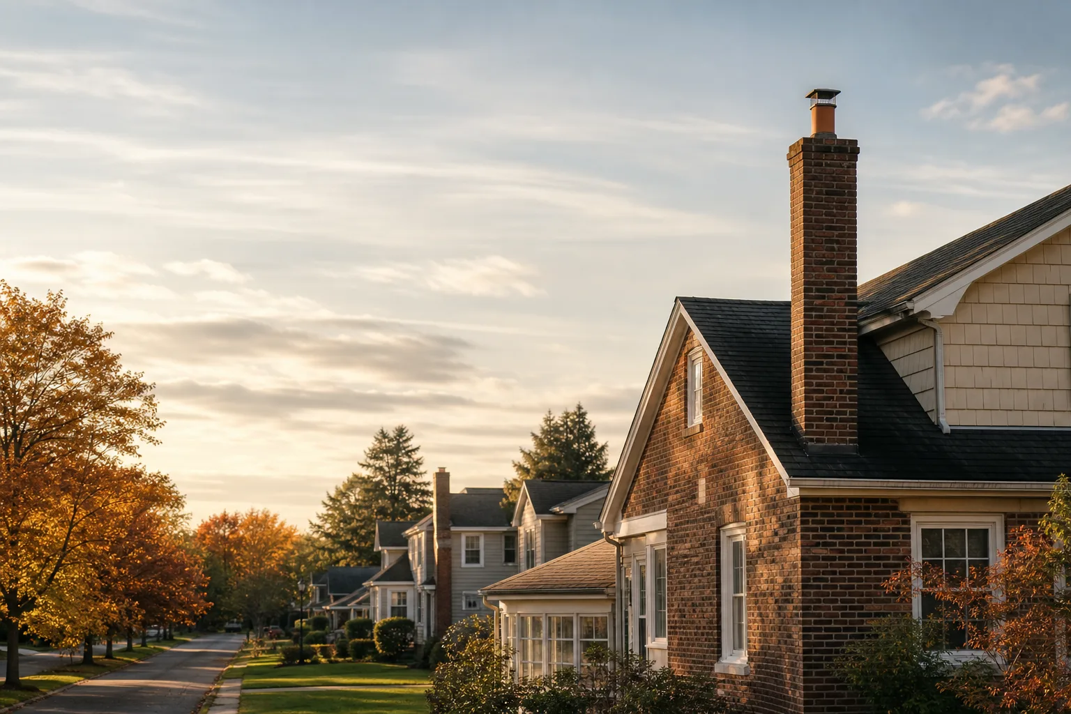 Chimney sweep in New Jersey — homes with rooftop chimneys