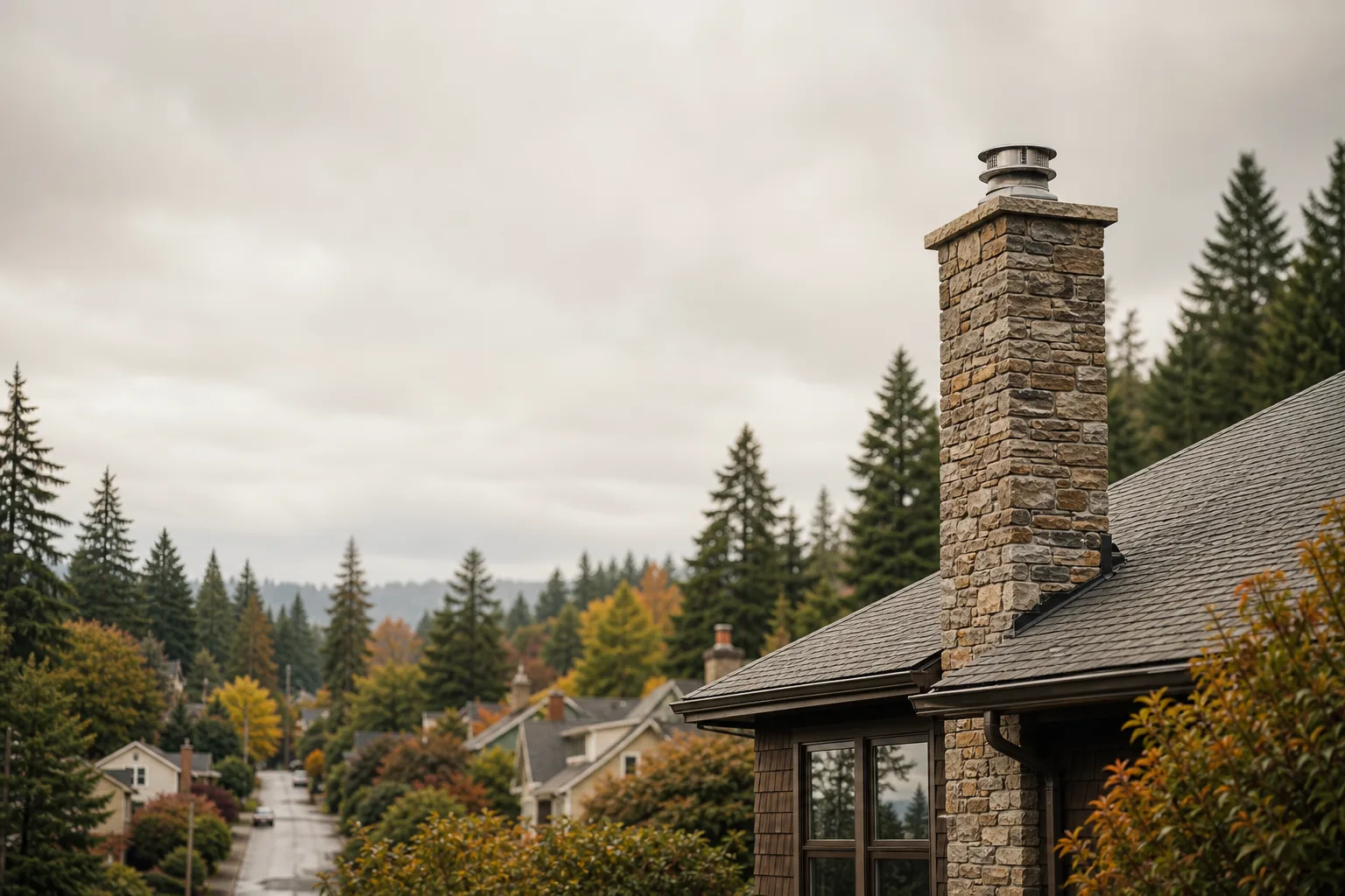 Chimney sweep in Oregon — homes with rooftop chimneys Chimney sweep in Oregon — homes with rooftop chimneys