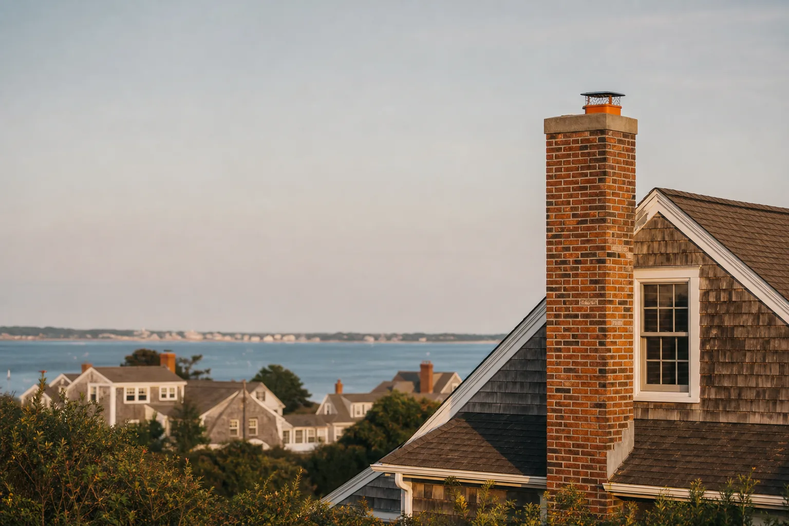 Chimney sweep in Rhode Island — homes with rooftop chimneys
