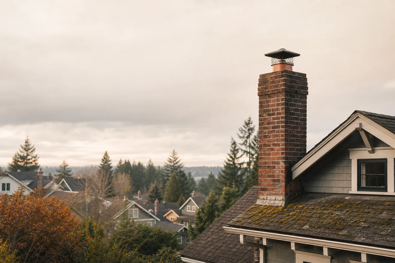 Chimney sweep in Washington — homes with rooftop chimneys Chimney sweep in Washington — homes with rooftop chimneys